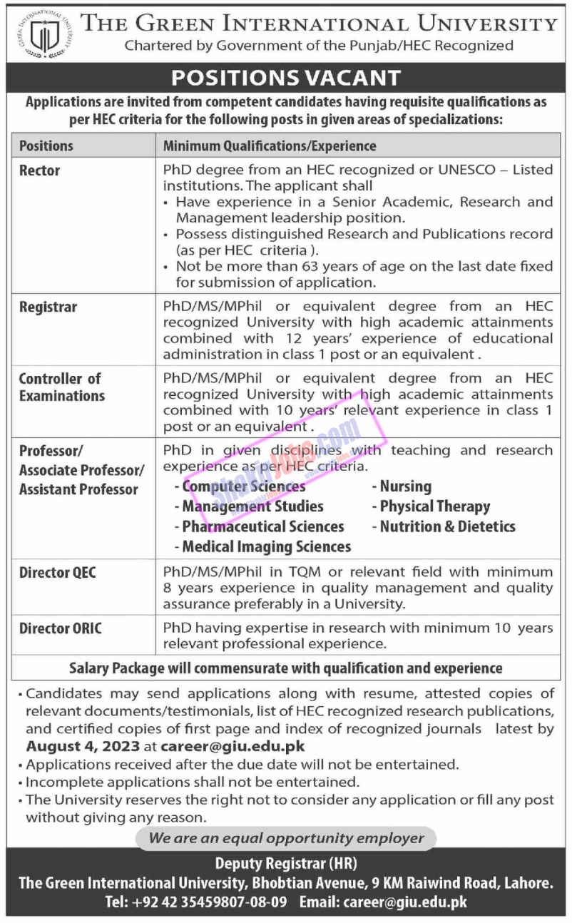 GIU Jobs August 2023 Green International University