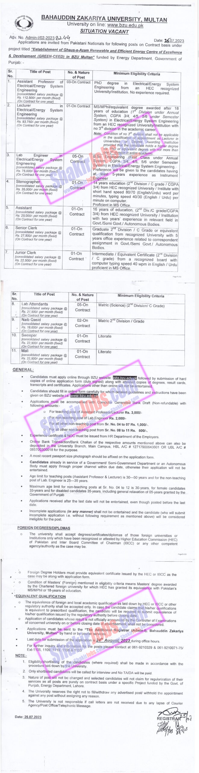 BZU Multan Jobs August 2023 Ad 1