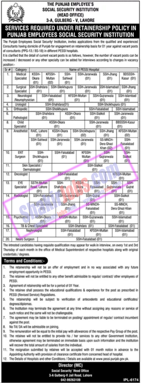 Punjab Employees Social Security Institution PESSI Jobs August 2023