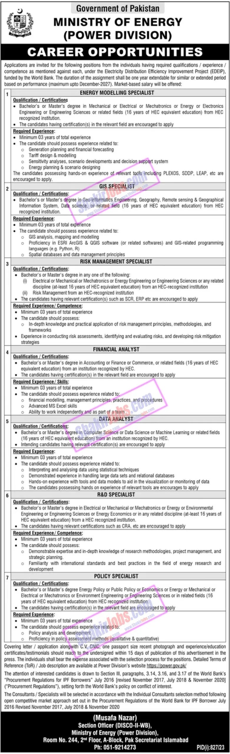 Ministry of Energy Power Division Jobs August 2023 Ad 1