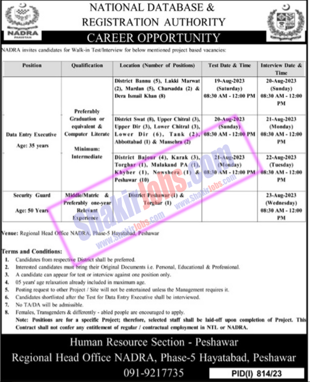 NADRA Peshawar Jobs August 2023