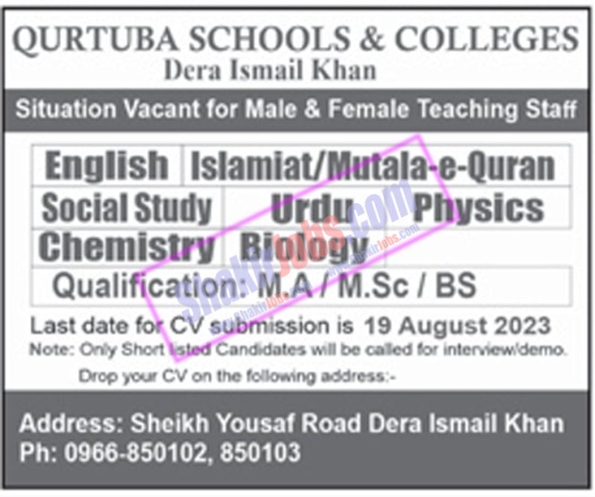 Qurtuba School and College Jobs August 2023