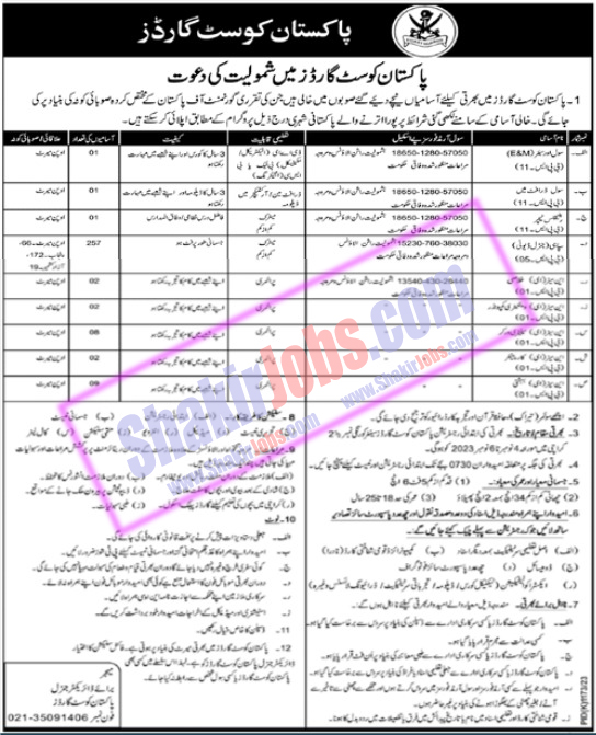 Pakistan Coast Guards PCG Jobs October 2023