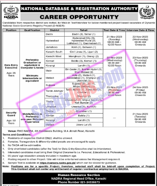 NADRA Karachi Jobs November 2023