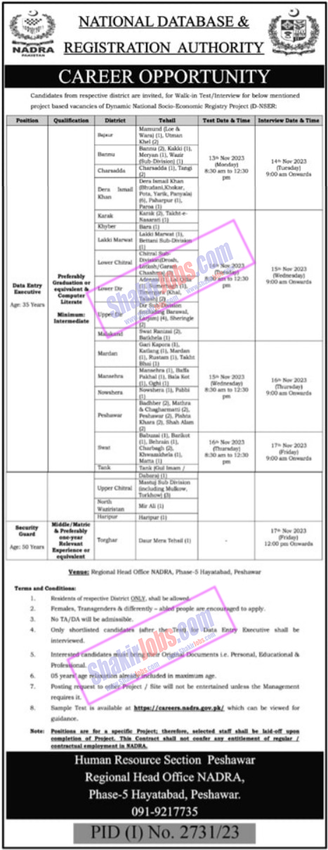 NADRA Peshawar Jobs November 2023