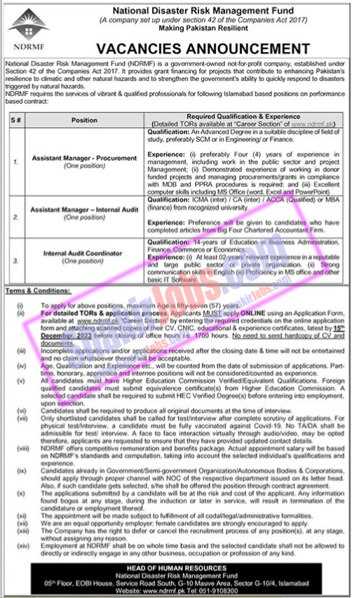 National Disaster Risk Management Fund NDRMF Jobs November 2023