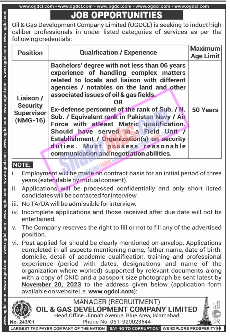 OGDCL Jobs November 2023