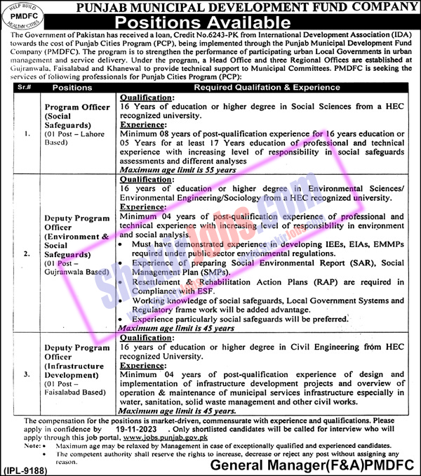 PMDFC Jobs November 2023 Punjab Municipal Development Fund Company