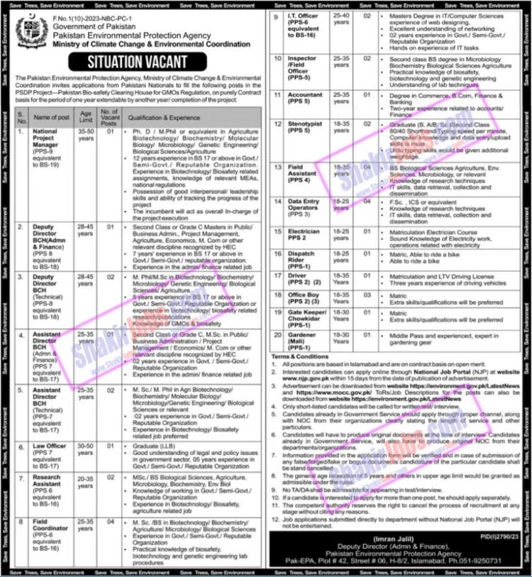 Pak Environmental Protection Agency Jobs November 2023