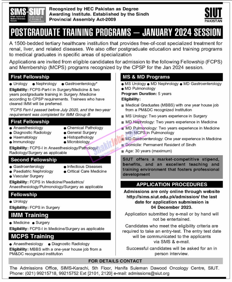 SIUT Jobs November 2023 Sindh Institute of Urology and Transplantation