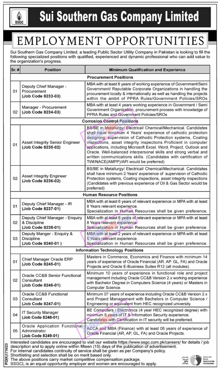 SSGC Jobs December 2023 Sui Southern Gas Company Ad 4