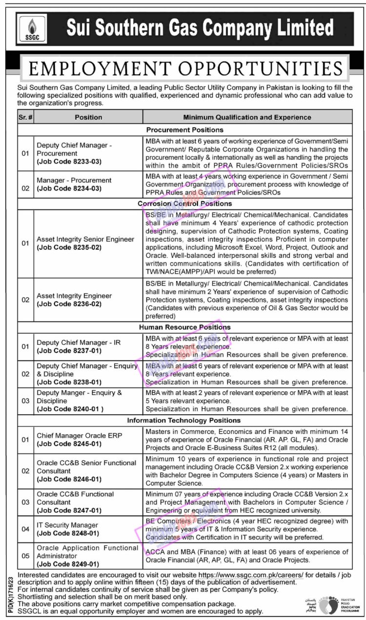 SSGC Jobs December 2023 Sui Southern Gas Company Ad 3