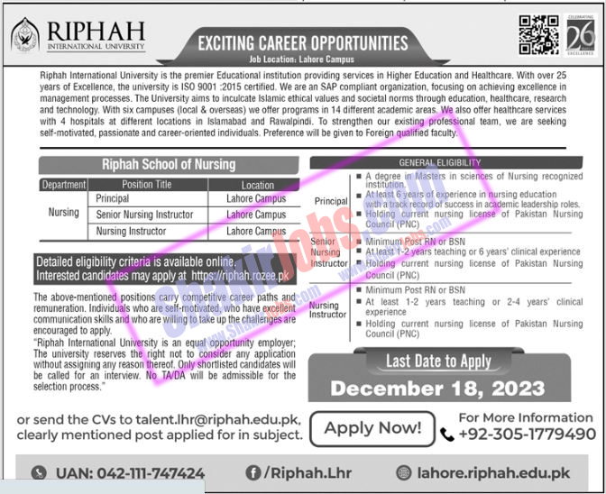RIU Jobs December 2023 Riphah International University