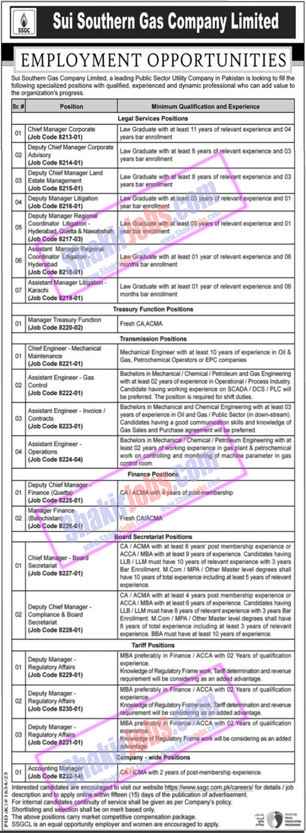 SSGC Jobs December 2023 Sui Southern Gas Company Ad 1