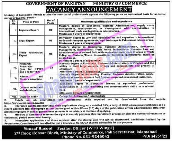 Ministry of Commerce Jobs 2024