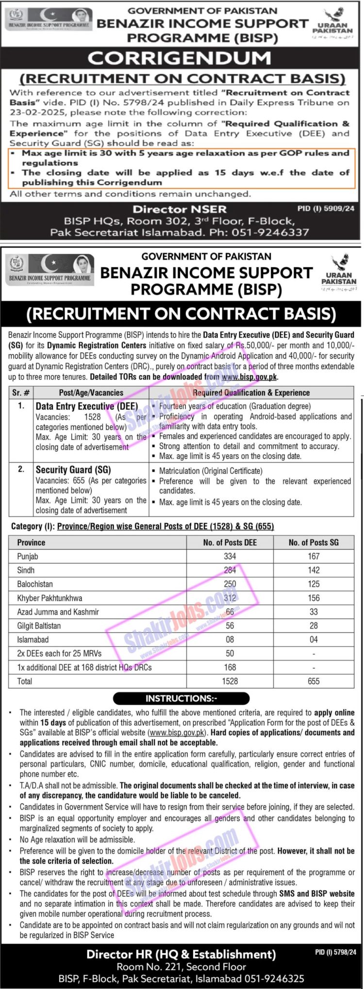 Benazir Income Support Program BISP Jobs 2025