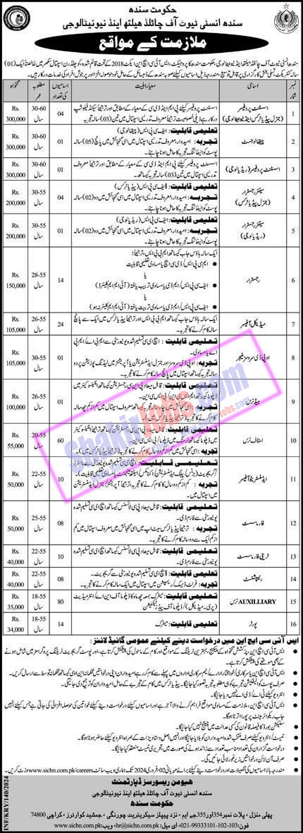 Sindh Institute of Child Health and Neonatology SICHN Jobs 2024