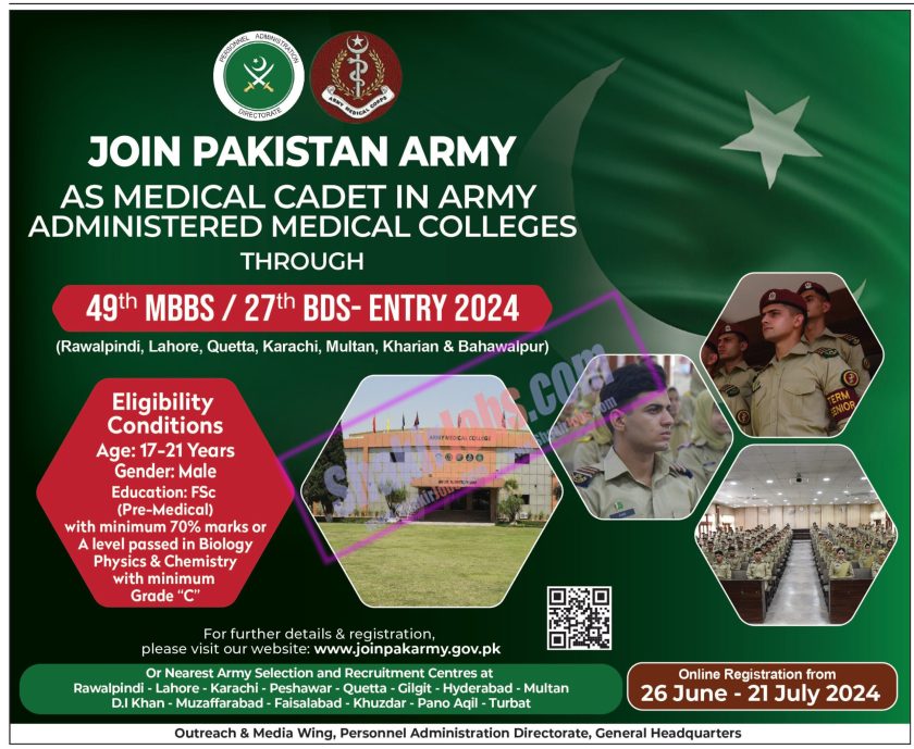 Join Pakistan Army as Medical Cadet Jobs 2024 – AMC Registration Online