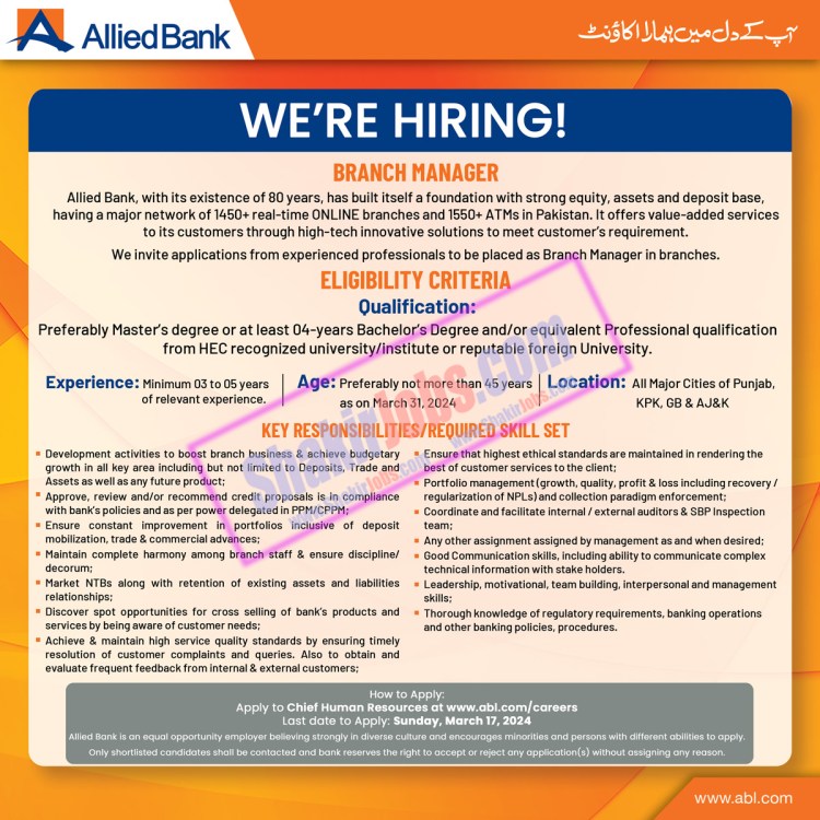 ABL Jobs 2024 Allied Bank