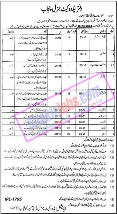 Advocate General Punjab Office Jobs 2024