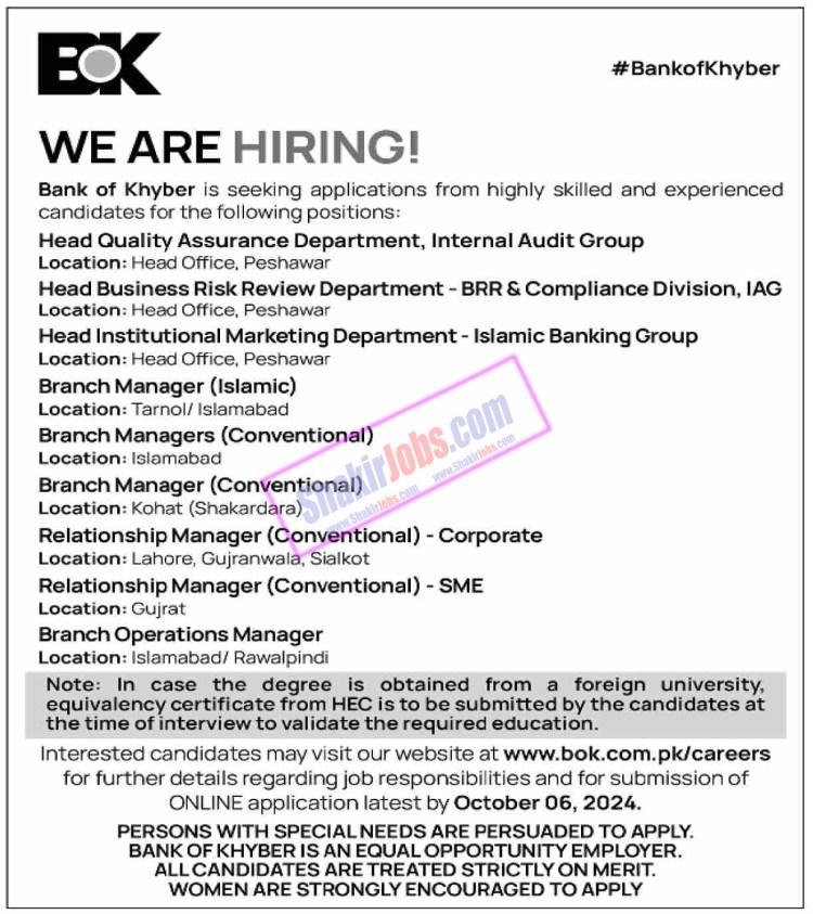 Bank Of Khyber BOK Jobs 2024 Ad 1