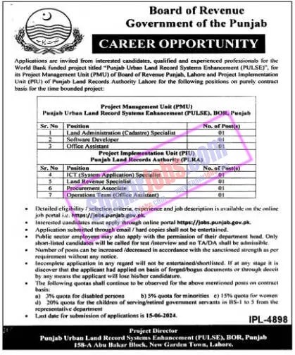 Board Of Revenue Punjab Jobs 2024