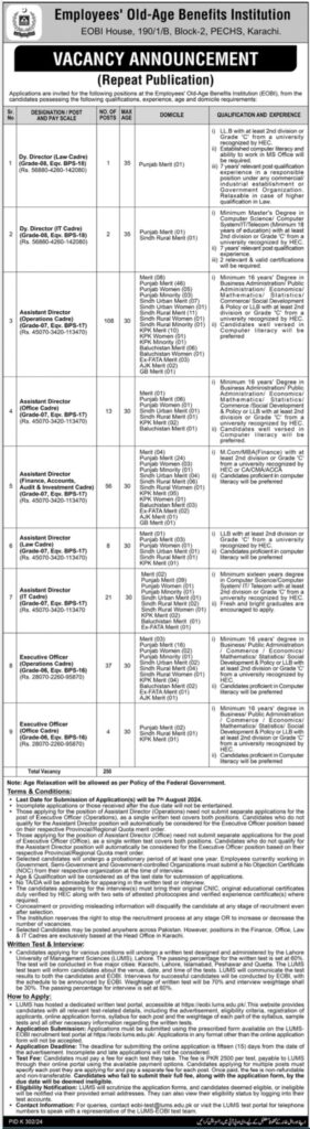 Employees Old Age Benefits Institution EOBI Islamabad Jobs 2024