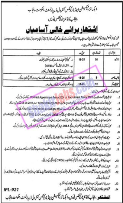 Excise Taxation And Narcotics Control Punjab Jobs 2025