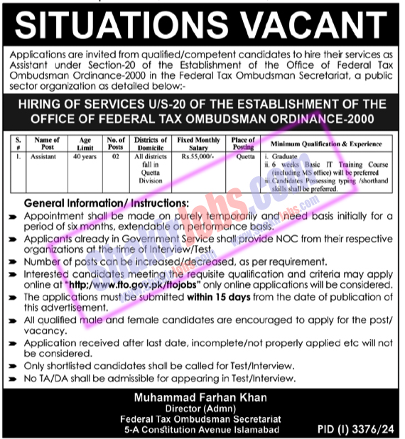 Federal Tax Ombudsman Jobs 2024