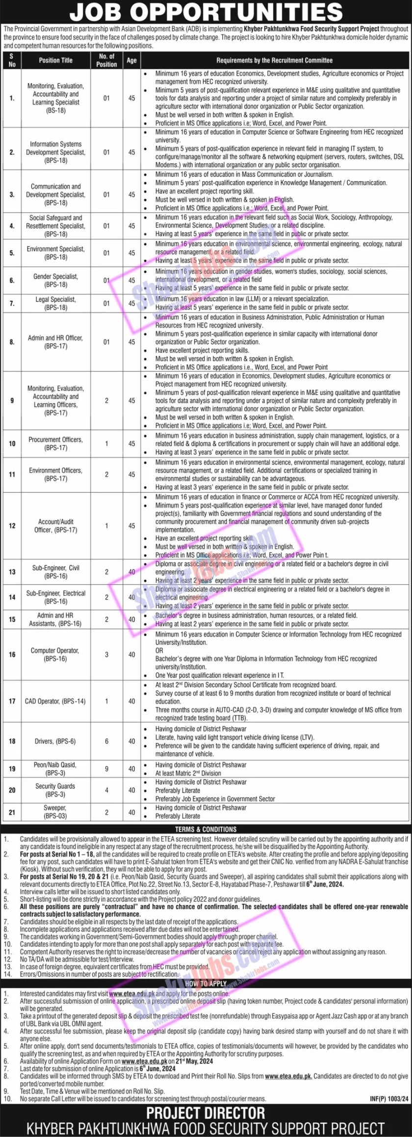 Food Department KPK Jobs 2024