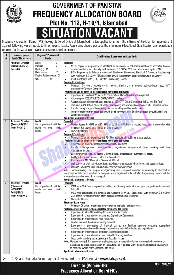 Frequency Allocation Board FAB Jobs 2024