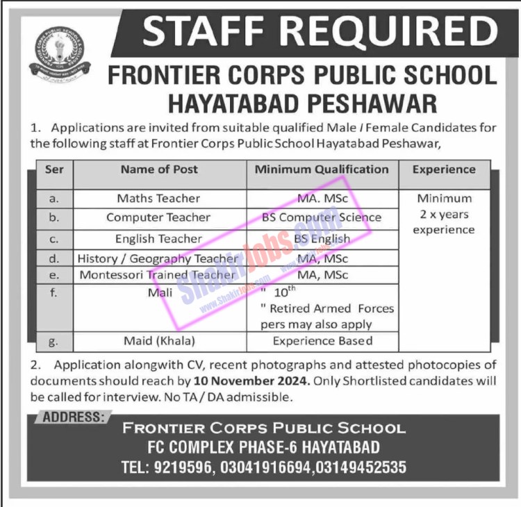 Frontier Corps Public School Jobs 2024