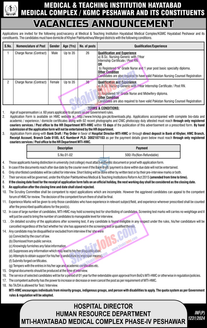 HMC Hayatabad Jobs 2024 Medical Complex