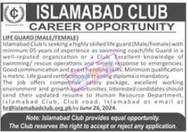 Islamabad Club Jobs 2024