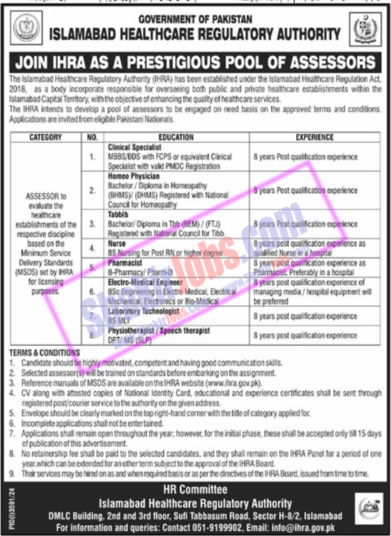 Islamabad Health Care Regulatory Authority IHRA Jobs 2024