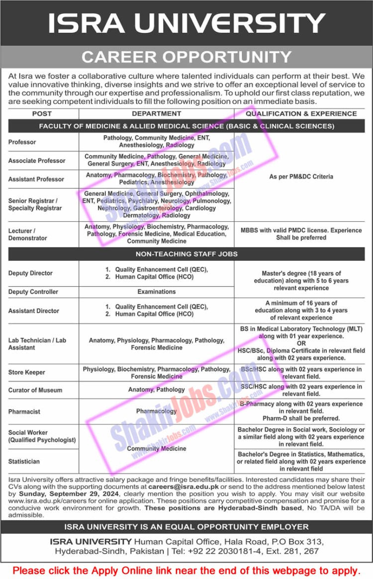 Isra University Jobs 2024