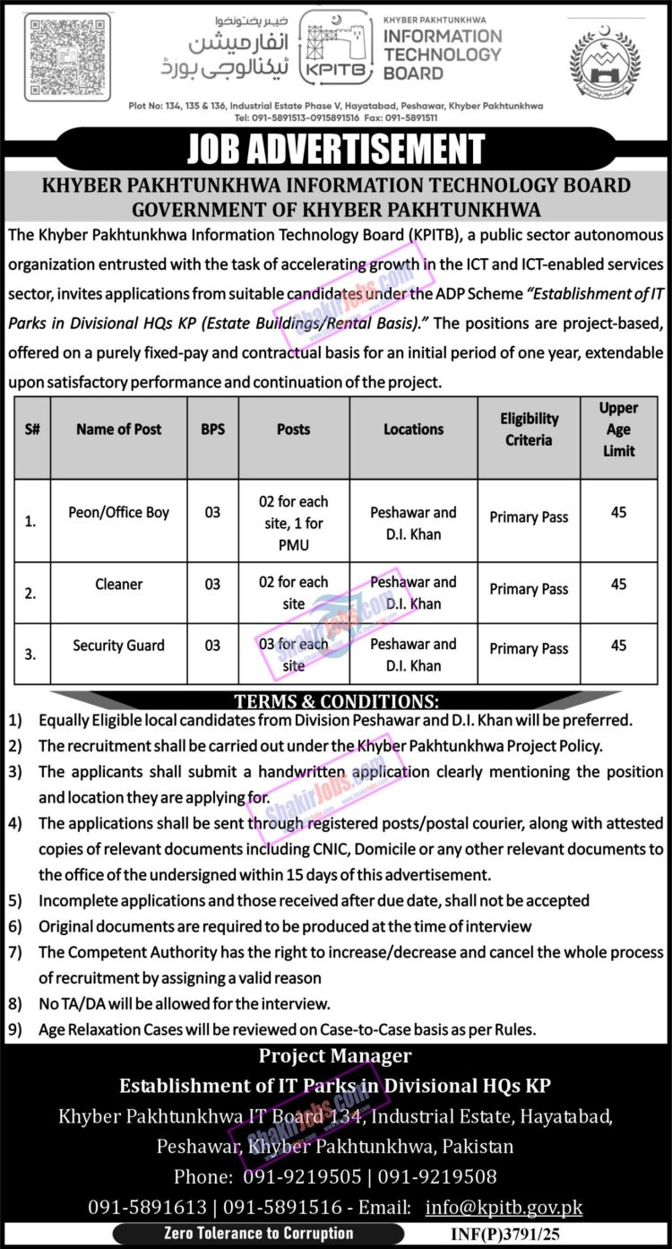 KPITB Jobs 2025 KPK Information Technology Board