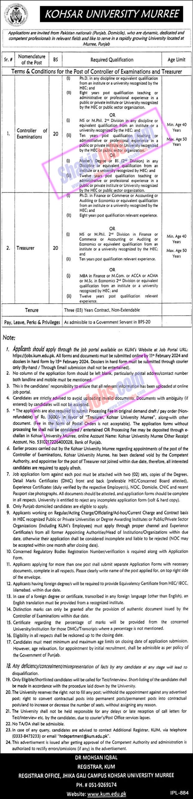 Kohsar University Murree Jobs 2024