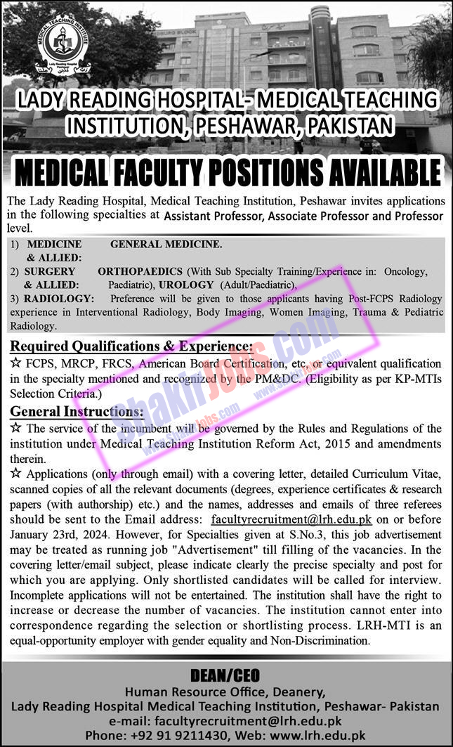 Lady Reading Hospital LRH Jobs 2024