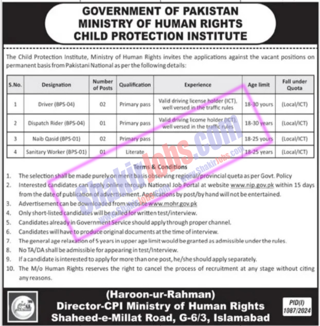 MOHR Jobs 2024 Ministry of Human Rights