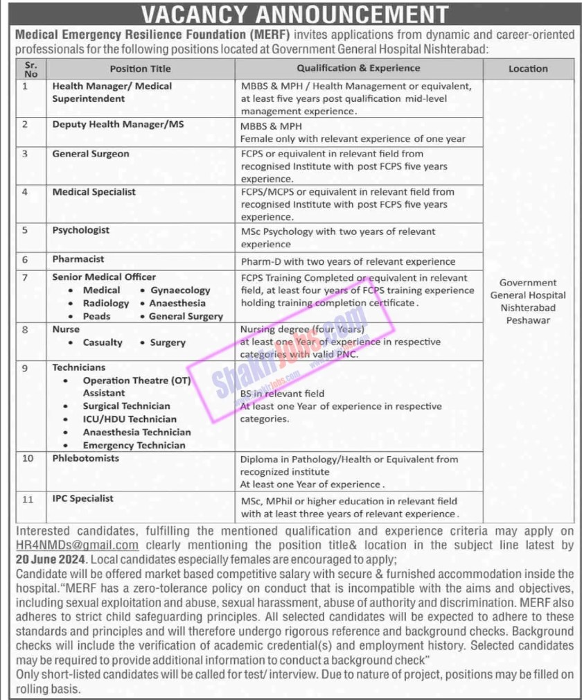 Medical Emergency Resilience Foundation MERF Jobs 2024