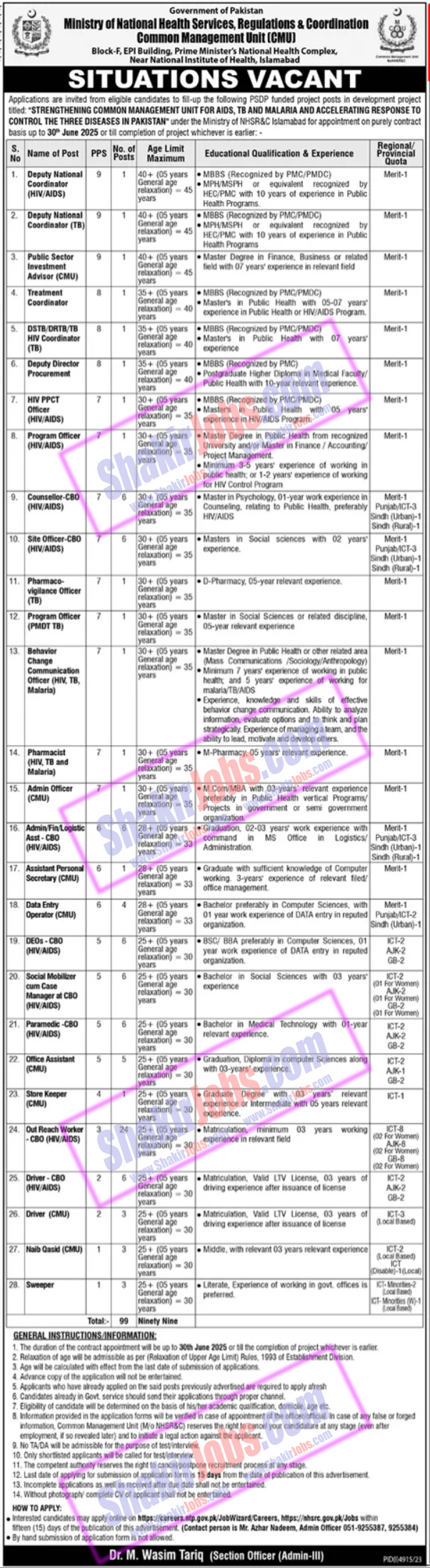 Ministry of National Health Services Jobs 2024