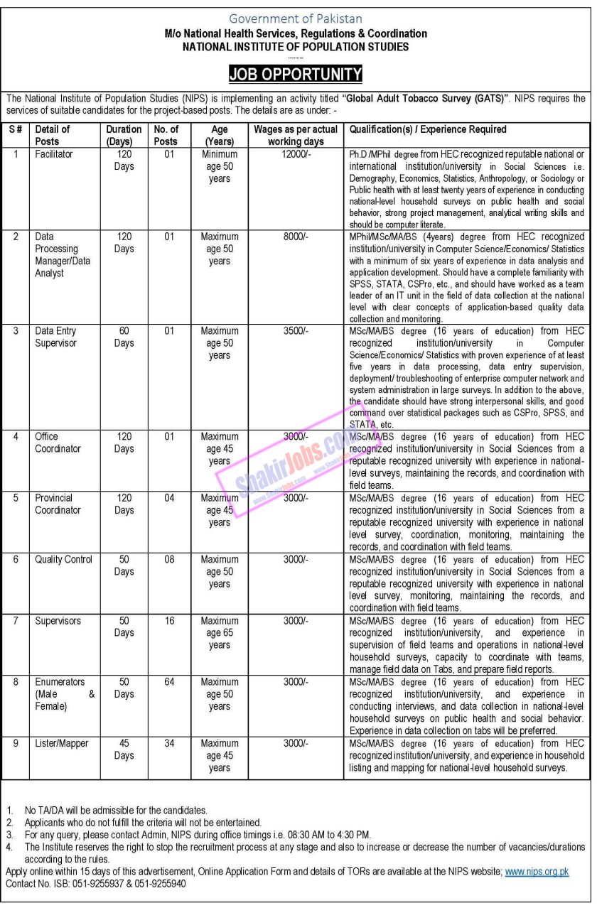 NIPS Jobs 2024 National Institute of Population Studies Ad 1