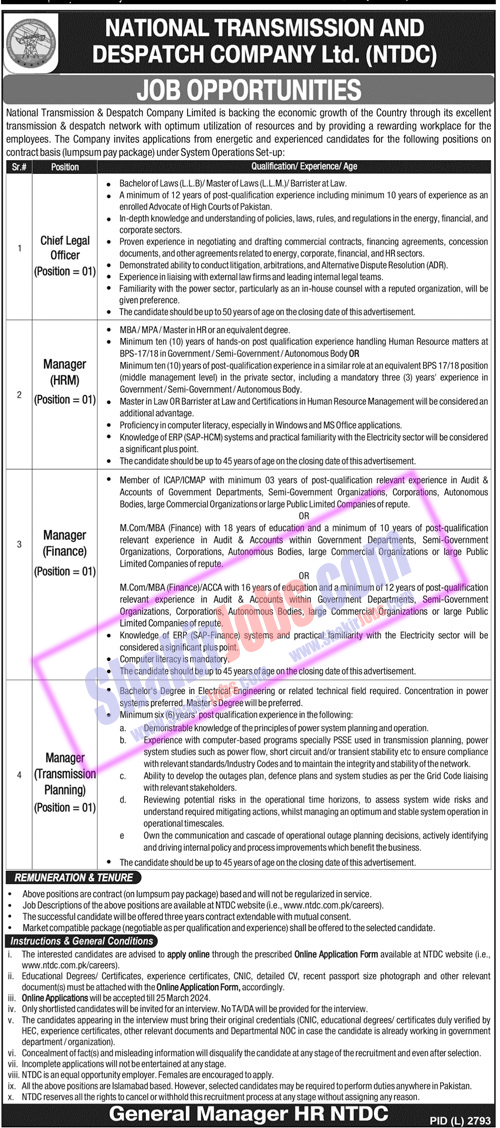 NTDC Jobs 2024 National Transmission and Dispatch Company