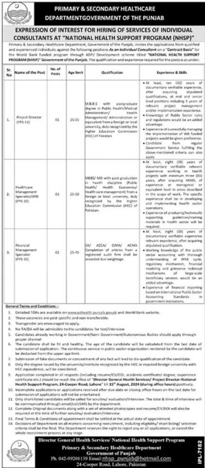 National Health Support Program NHSP Jobs 2024 Ad 1