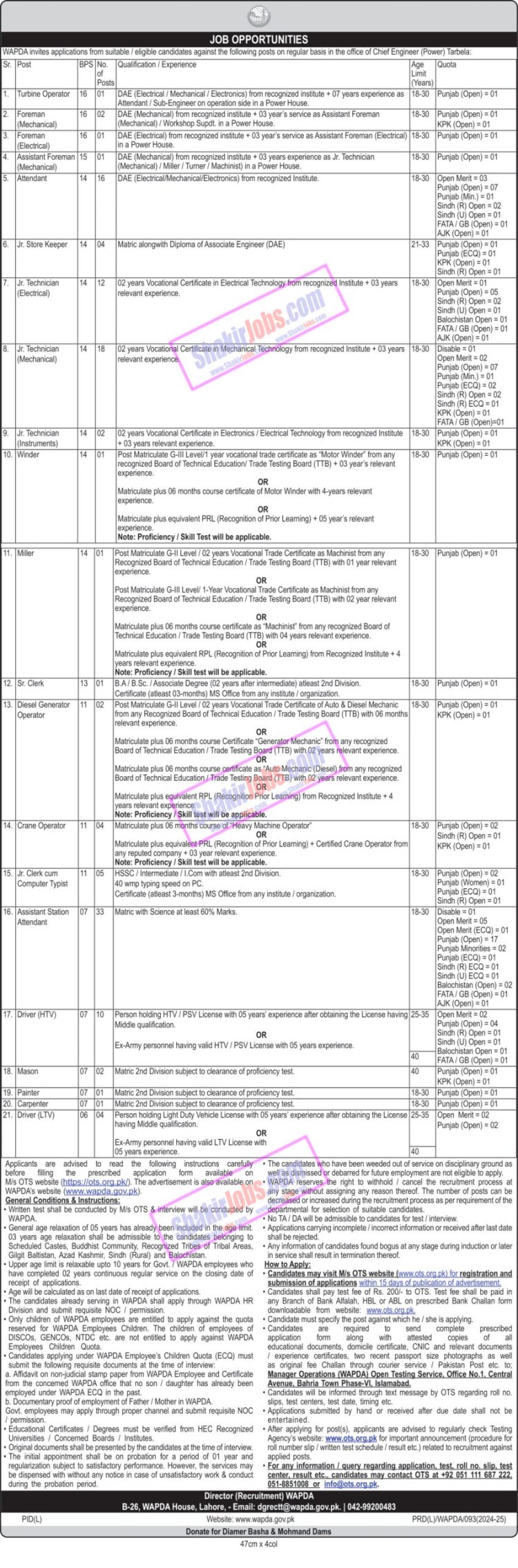 OTS WAPDA Jobs 2024 Ad 1