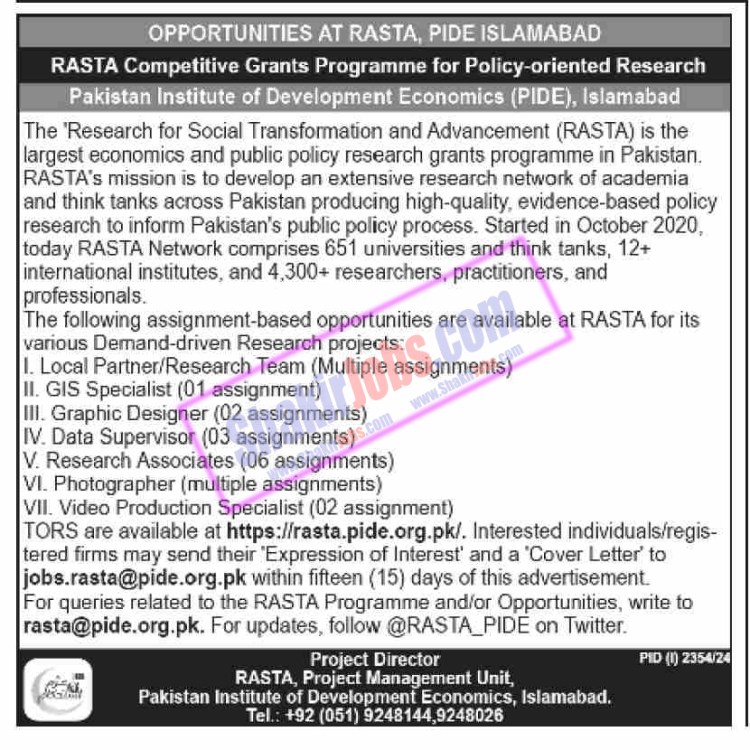 PIDE Jobs 2024 Pakistan Institute of Development Economics