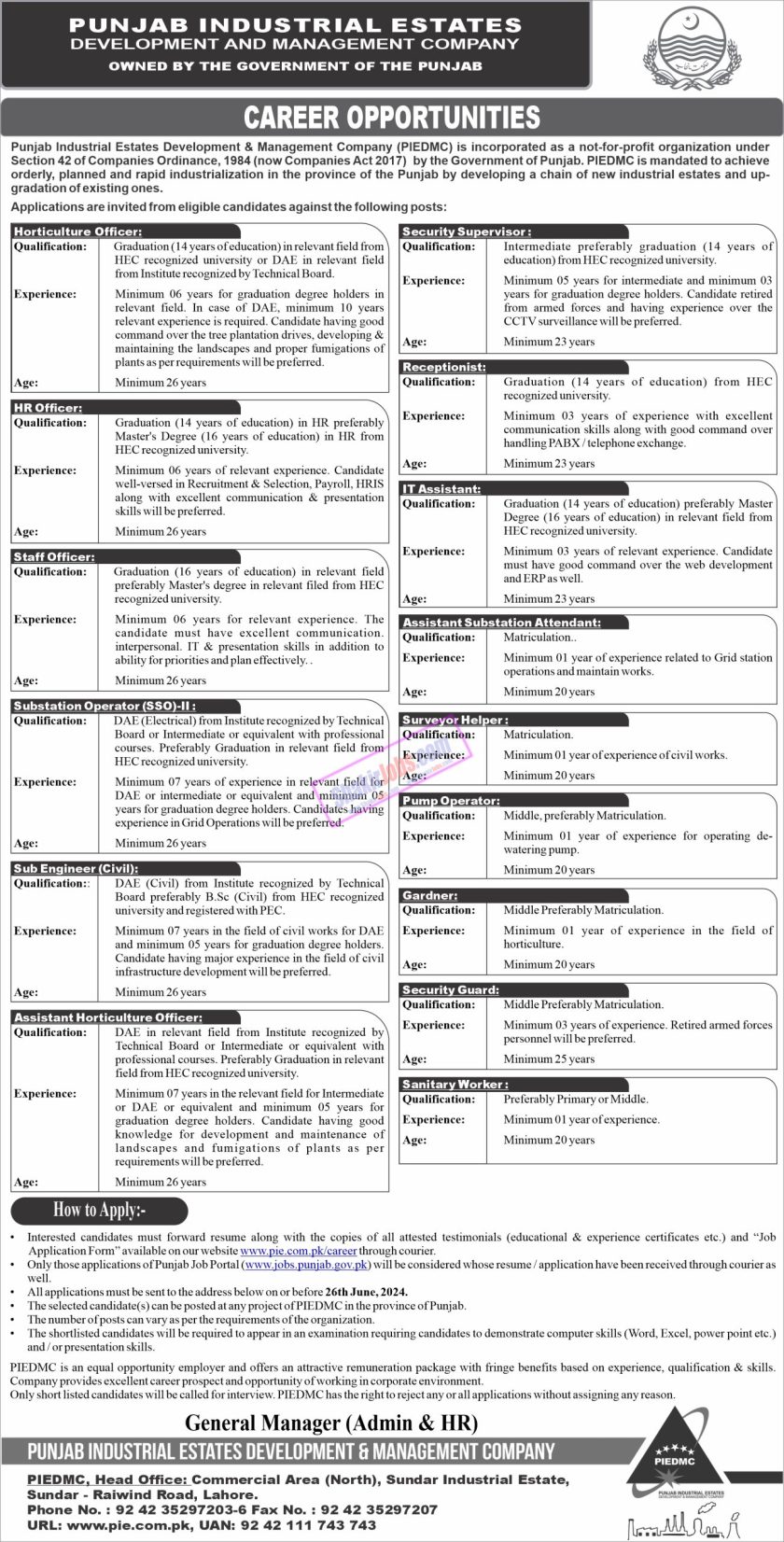 PIEDMC Jobs 2024 Punjab Industrial Estates