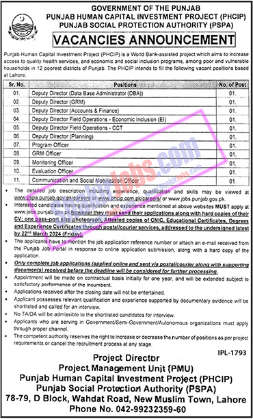 PSPA Jobs 2024 Punjab Social Protection Authority