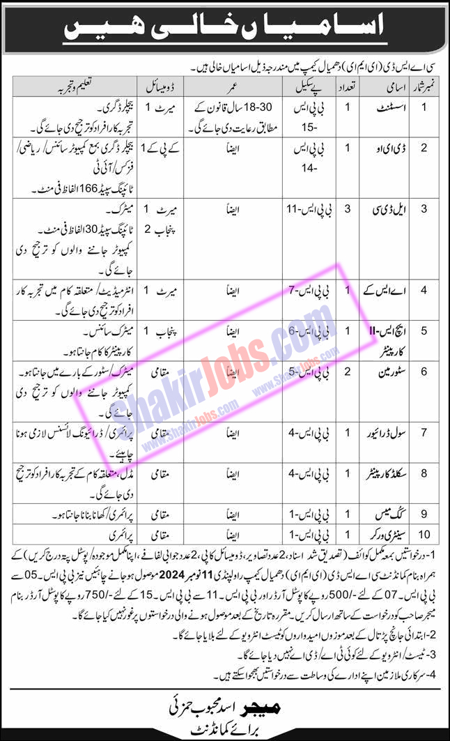 Pak Army CASD EME Rawalpindi Jobs 2024